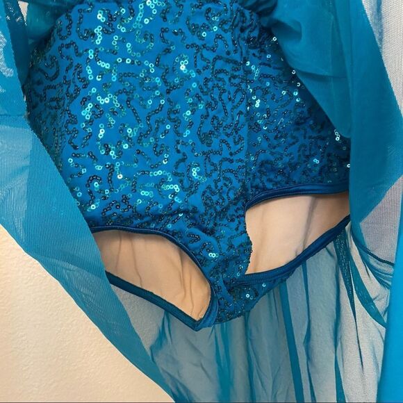 Weissman Dance costume aqua blue teal BRIDGES-STRIPPED 11064 asymmetrical LC - Picture 7 of 12